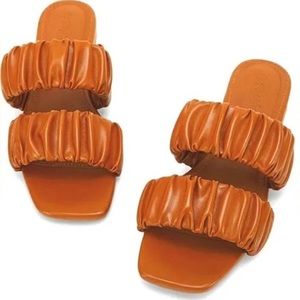 Square Open Toe Flat Sandals Two Straps Low Heel Mule Slide